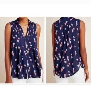 MAEVE BY ANTHROPOLOGIE SLEEVELESS NOVELTY PRINT  HOT AIR BALLOON BLOUSE SIZE XS